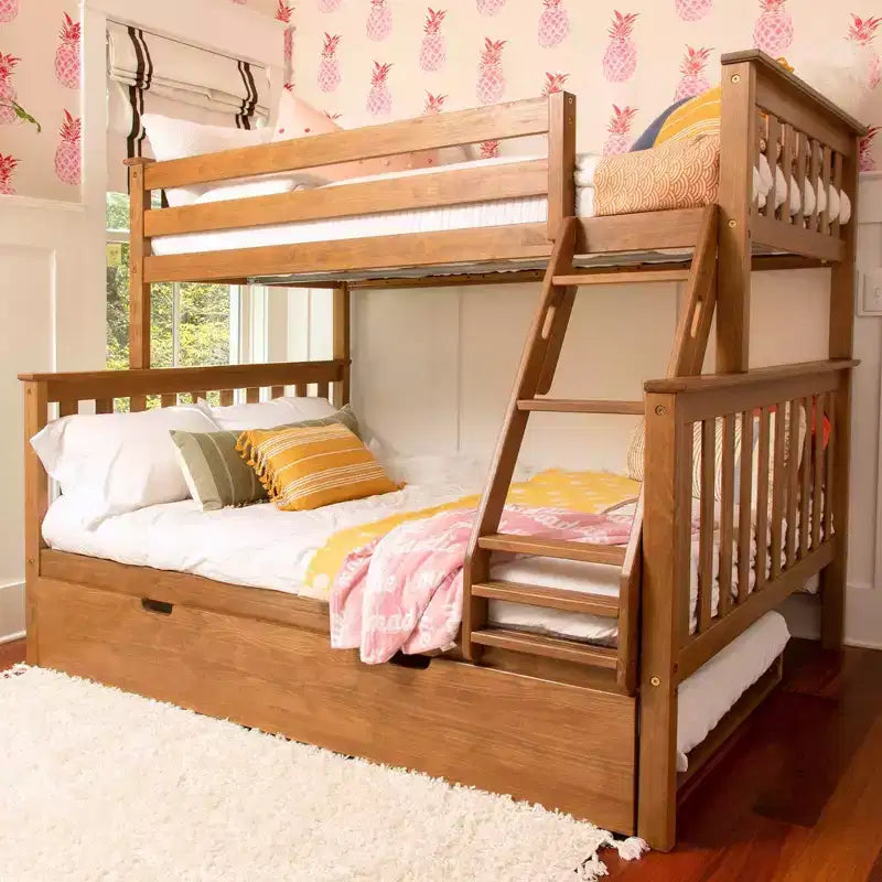 Letto a Castello in Legno Massello Max & Lily, una Piazza e Mezza con Letto Estraibile Contenitore e Scaletta per Bambini