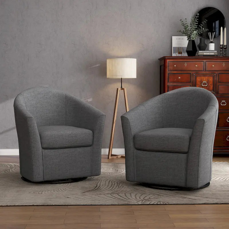 Set di 2 Poltrone Girevoli Moderne Imbottite a Barilotto, Poltrone Accent per Soggiorno
