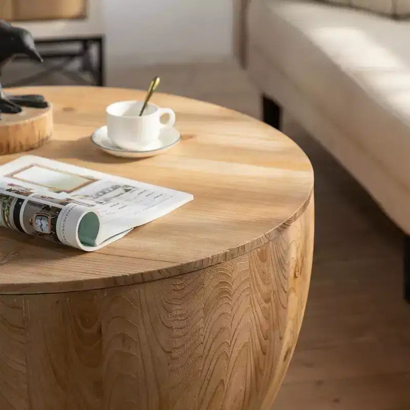 Tavolino contenitore rotondo retrò, in legno, adatto per soggiorno, sala da pranzo o ufficio.
