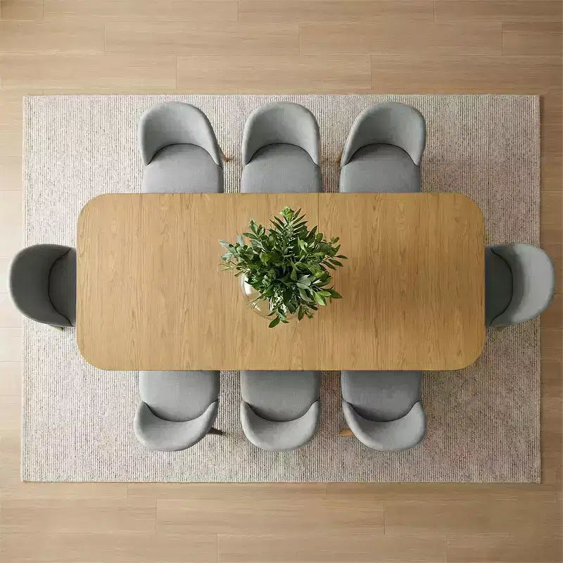 Set da pranzo 9 pezzi per 8 persone, tavolo allungabile con base a cavalletto e sedie imbottite con gambe in legno massello-Panipeachy