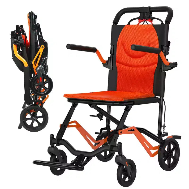 Carrozzina Pieghevole da Trasporto Ultraleggera, Supporta 100 kg, Telaio in Alluminio da 8 kg, Seduta da 41 cm, Braccioli e Poggiapiedi Rimovibili, Freno di Stazionamento