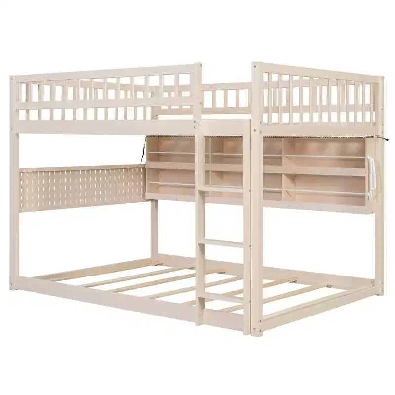 Luxystar Letto a castello moderno a due piazze con contenitore, mensole illuminate e pannello forato