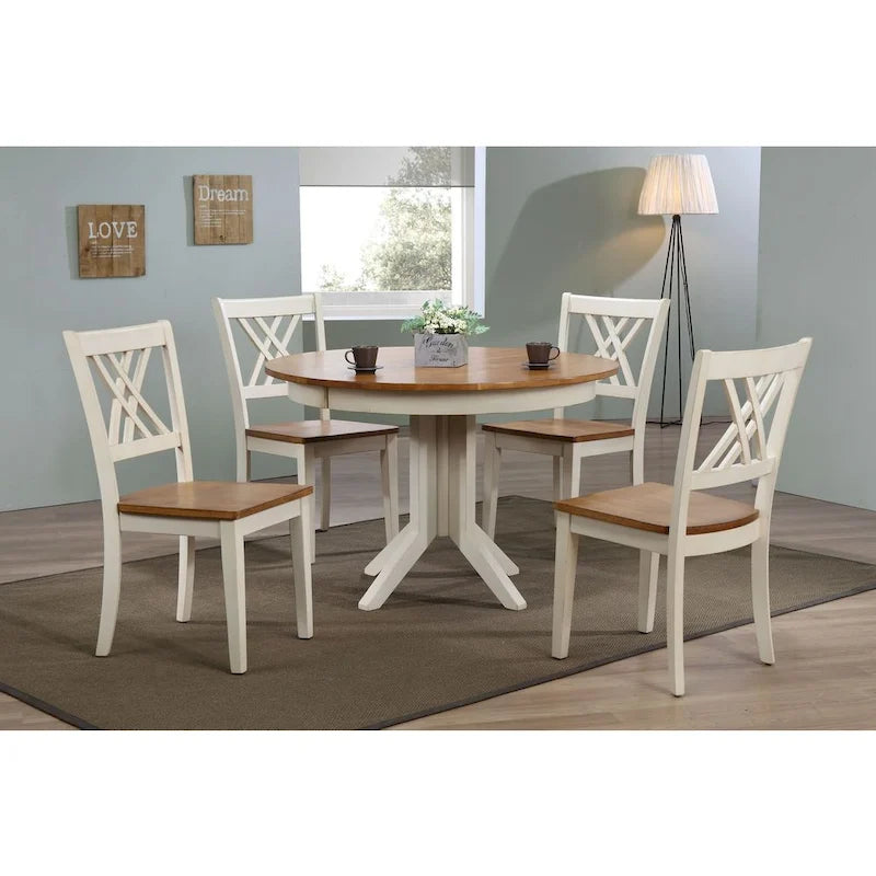 Set da pranzo 5 pezzi contemporaneo antichizzato in caramello/biscotto con schienale a doppia X