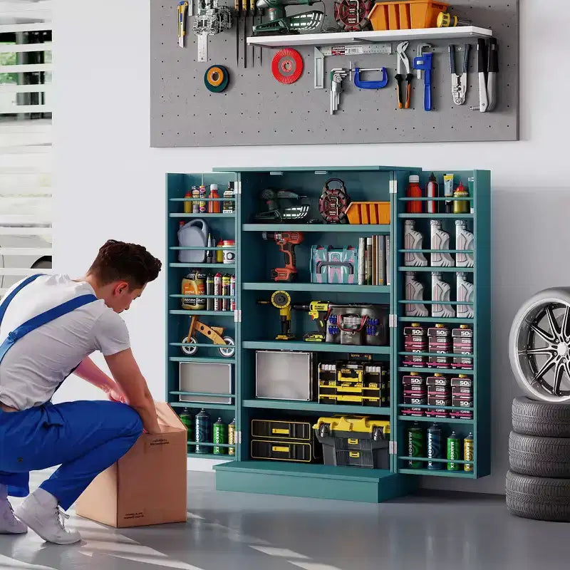 HOMCOM Dispensa da Cucina 41, Mobile Credenza da Cucina a 2 Ante con 5 Ripiani, 12 Portaspezie e Mensole Regolabili per Sala da Pranzo