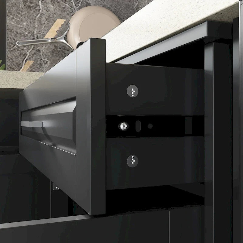 Mobile angolare efficiente per cucina Isola a L: Ampio spazio di archiviazione con cassetti scorrevoli, piano di lavoro UV