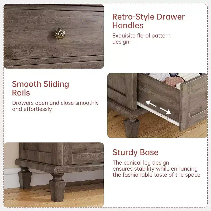 Comò a 8 cassetti per camera da letto, mobile TV vintage da 150 cm con maniglie intagliate e gambe affusolate, cassettiera in legno con grande capacità di archiviazione