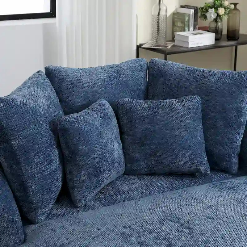 Poltrona Moderna Rotonda a Botte con 5 Cuscini e Pouf Opzionale
