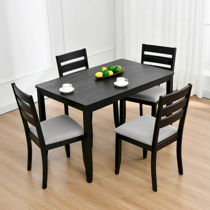 Set di 5 mobili da pranzo in legno massello 47L (1 tavolo + 4 sedie con schienale a doghe)