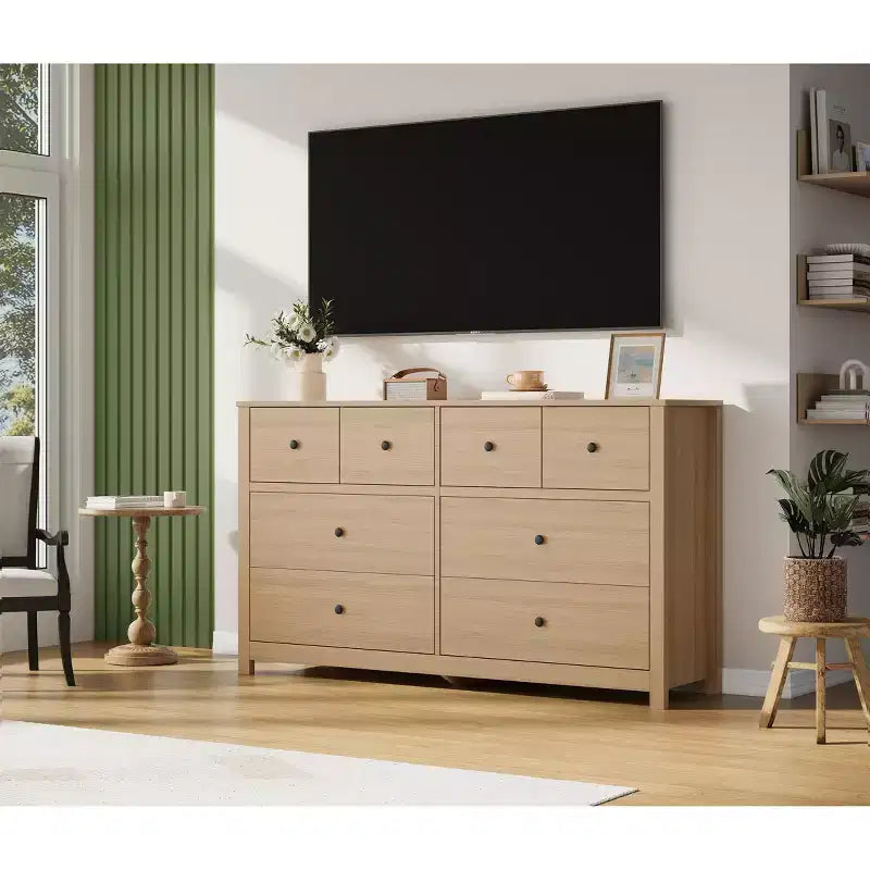 Cassettiera Moderna a 8 Cassetti per Camera da Letto, Ampio Comò in Legno con Contenitore Profondo, Mobile Organizzatore Autoportante per Soggiorno