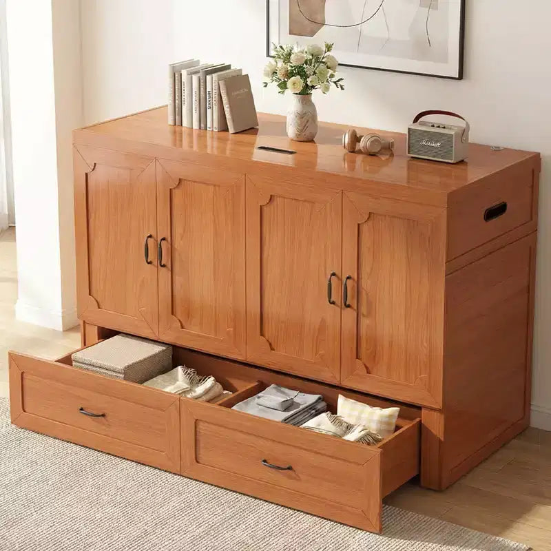 Mjkone Letto a Scomparsa Convertibile Matrimoniale Queen Size con Ricarica USB, Cassetti Contenitori, Materasso Escluso