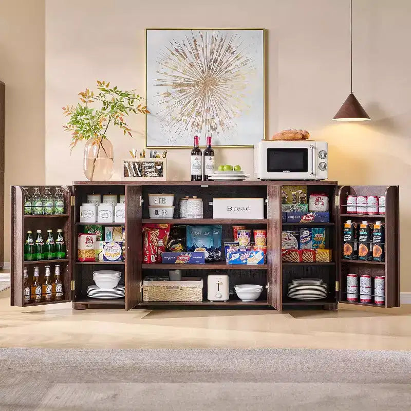 Credenza a Buffet da Cucina con 4 Ante e Ripiani, Credenza Moderna Grande, Mobile Contenitore per Bar Caffè da 66 Pollici