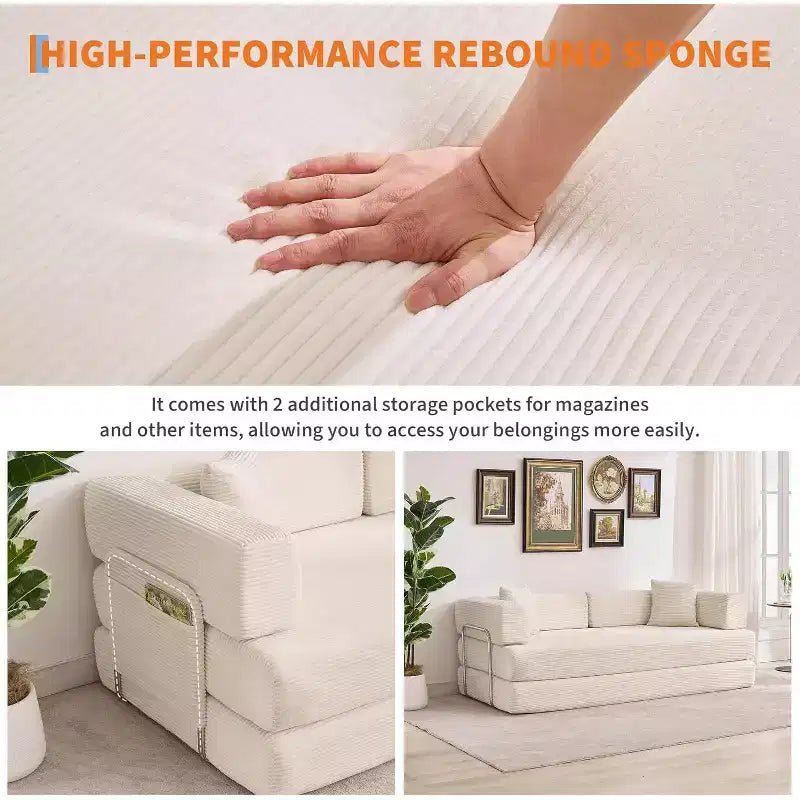 Divano Letto Convertibile 5-in-1, Divano Letto Modulare in Velluto a Coste da 78,8 Pollici con Struttura Robusta, Futon Multifunzionale per Piccoli Spazi, Soggiorno e Camera degli Ospiti