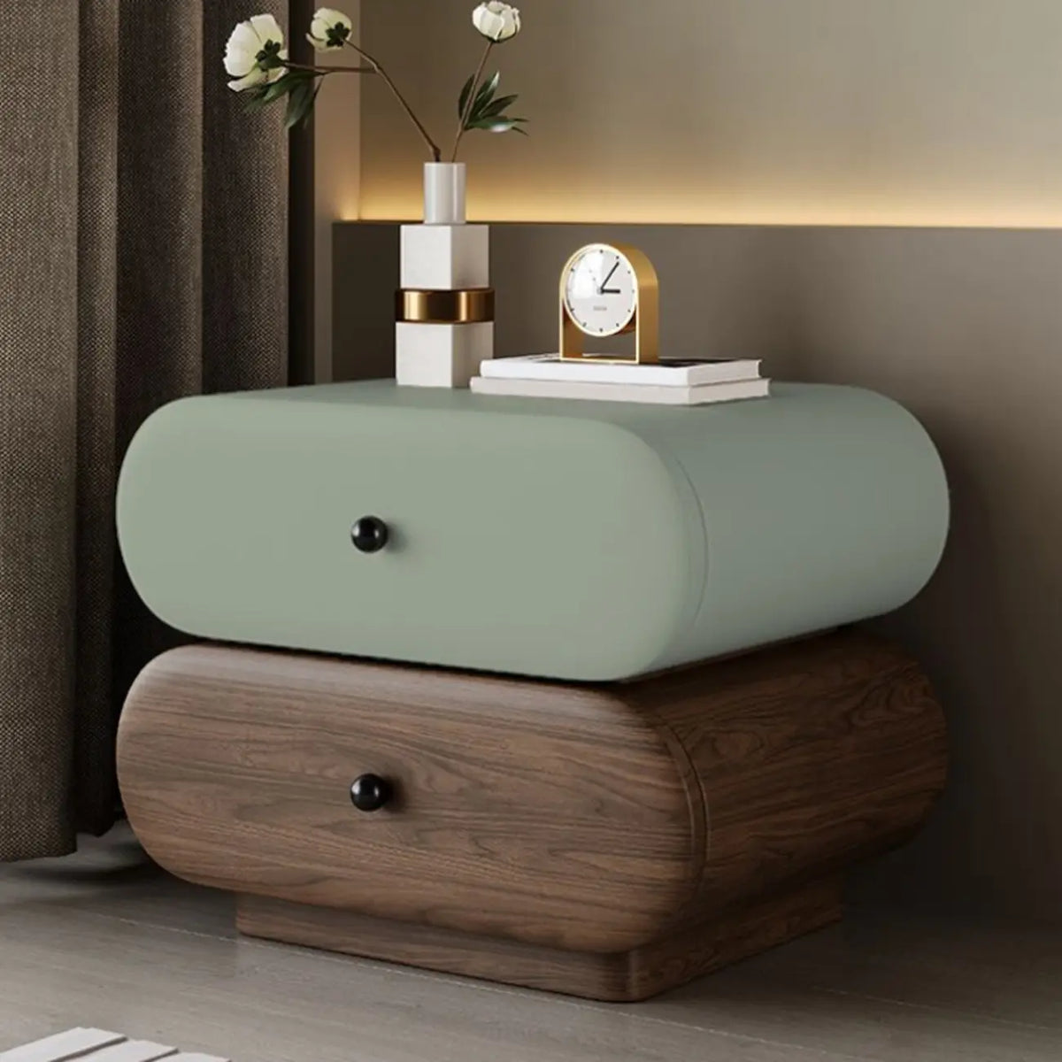 Comodino moderno bicolore con cassetti contenitori