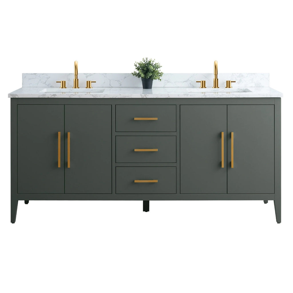 Mobile lavabo doppio Vanity Art 72 per bagno con piano in marmo composito