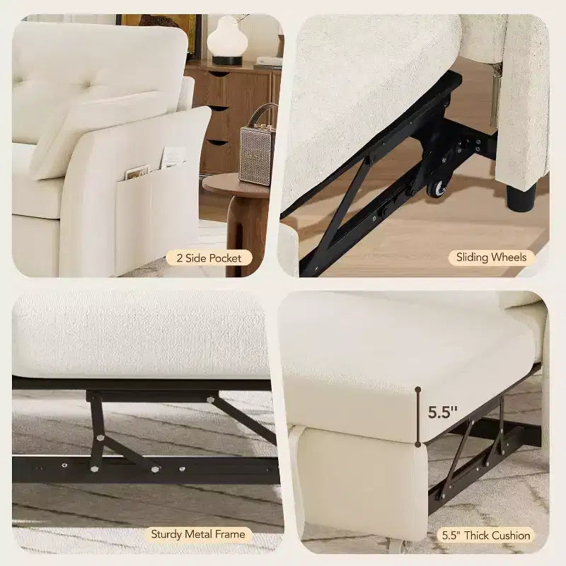 Dyonery Divano Letto Convertibile 3-in-1, Divano Letto Estraibile con Tasca Laterale e Schienale Regolabile, Montaggio Senza Attrezzi, Divanetto Pieghevole