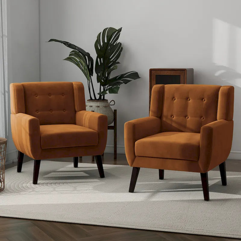 Set di 2 Poltrone Accent in Velluto per Soggiorno, Poltrona Imbottita