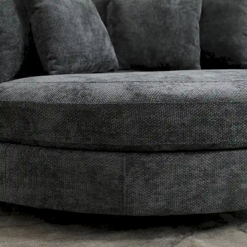 Poltrona Moderna Rotonda a Botte con 5 Cuscini e Pouf Opzionale