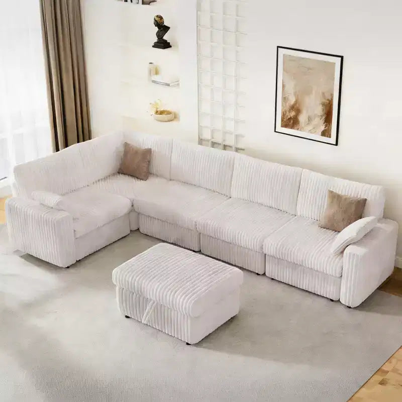 Canapé d'angle modulaire en velours côtelé Dyonery avec housses lavables