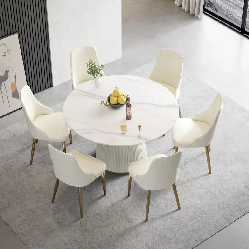 Tavolo da pranzo rotondo da 53" per 6 persone con piano in pietra sinterizzata e Lazy Susan