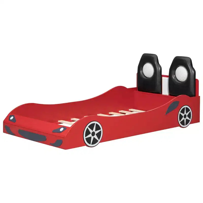 Letto a piattaforma a forma di auto da corsa Whisen Wood, formato singolo, con LED e schienale imbottito