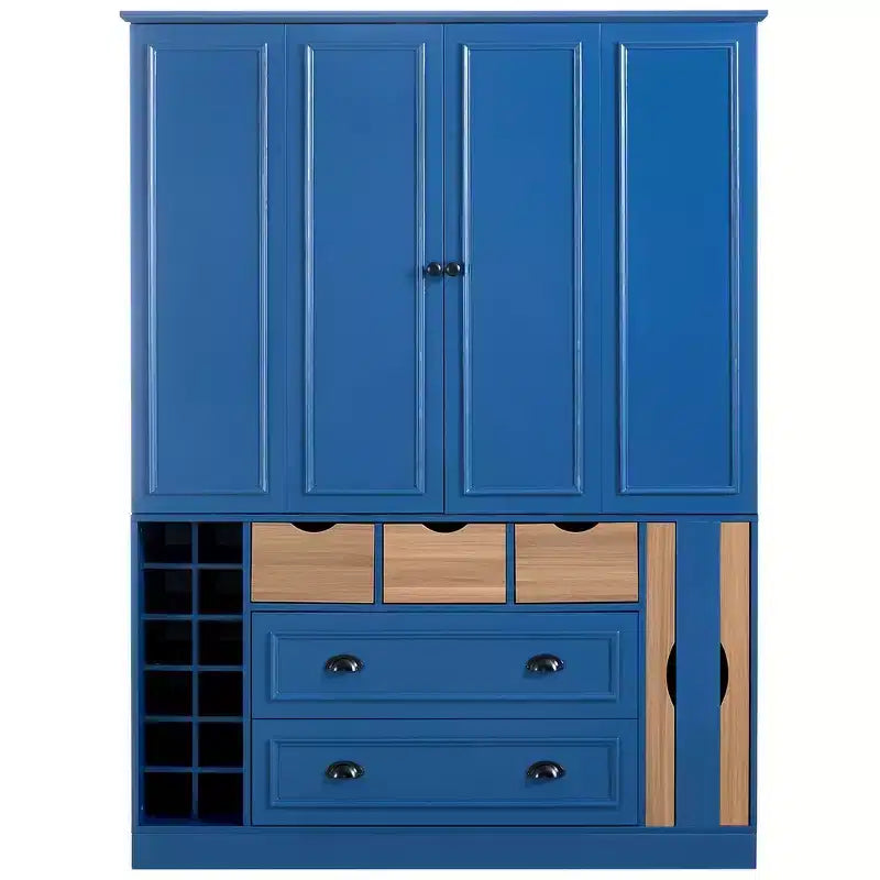 Whisen Armadio Dispensa per Cucina Autoportante Alto 180 cm, Grande Credenza Contenitore per Sala da Pranzo con 4 Ante Pieghevoli, Ripiani, Portabottiglie