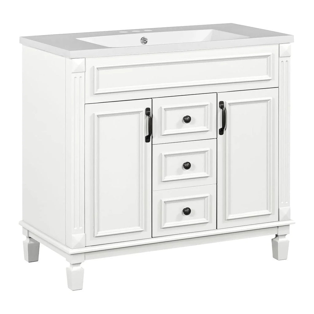 Mobile Bagno Moderno da 90cm con Lavabo Integrato e Specchiera, 2 Ante e 2 Cassetti