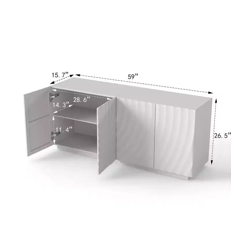 59 Modern Spiral Madia Buffet, Mobile Contenitore a Basso Profilo da Ingresso con Ante a Ondulazione 3D