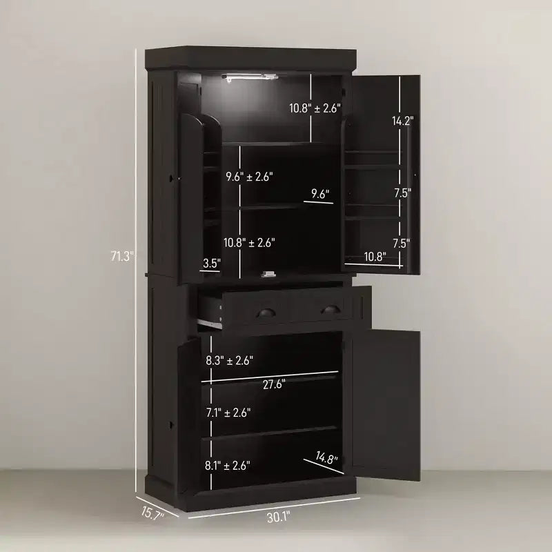 Mobile credenza da cucina da 71" con luci a LED, 6 ante con ripiani, un cassetto e 4 ripiani regolabili