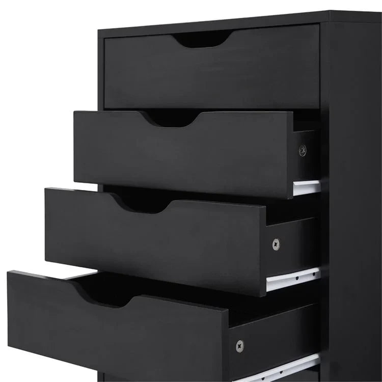Cassettiera stretta in legno a 9 cassetti con guide scorrevoli e ripiano superiore