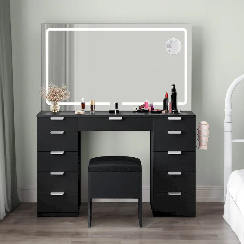 Moasis 46 Mobile con specchio illuminato, presa integrata e porta asciugacapelli - 55,8 A x 46 L x 11,7 P