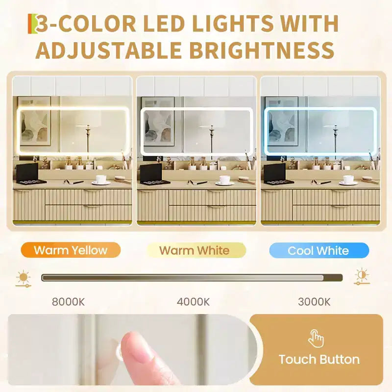 Toeletta con specchio e luci, specchio con LED integrati, ampi cassetti portaoggetti per cosmetici e prodotti da bagno