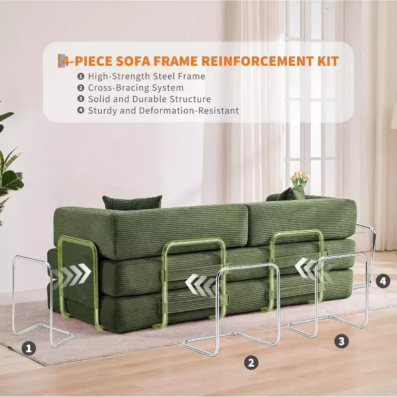 Divano Letto Convertibile 5-in-1, Divano Letto Modulare in Velluto a Coste da 78,8 Pollici con Struttura Robusta, Futon Multifunzionale per Piccoli Spazi, Soggiorno e Camera degli Ospiti