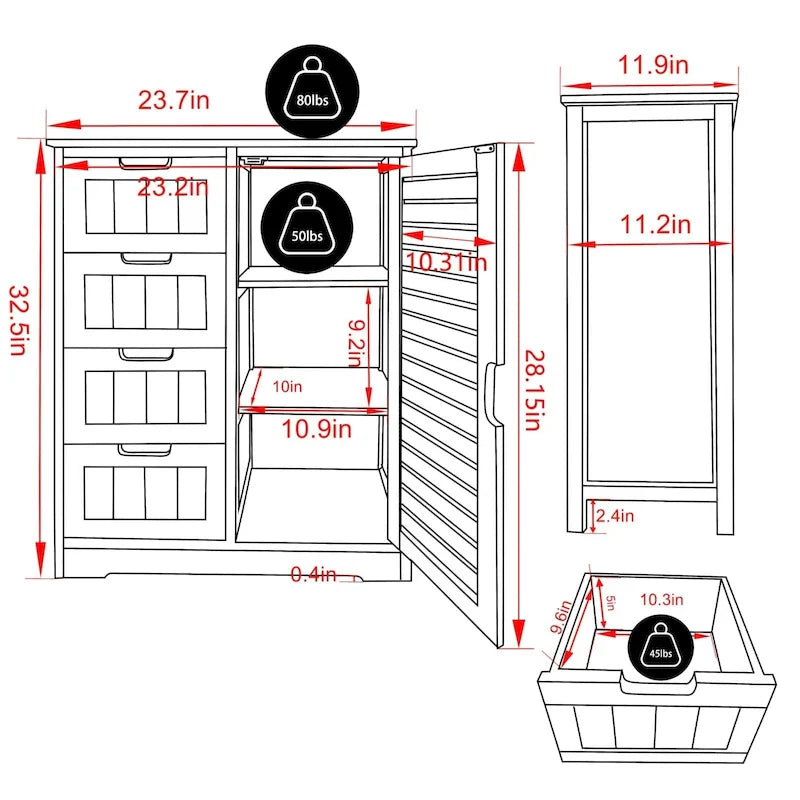 Mobile contenitore da bagno VEIKOUS con 4 cassetti