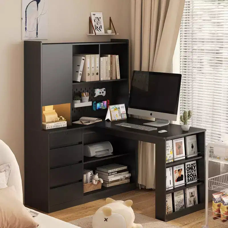 Scrivania ad angolo a L da 46 pollici con libreria e cassetti