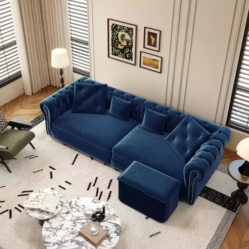 Divano Letto Estraibile 3-in-1 King Size in Velluto Whisen e Divano Letto Convertibile con Ottomana Mobile, Design Trapuntato