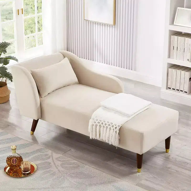 Chaise Longue Moderna in Velluto, Chaise Longue Imbottita con Bracciolo Curvo, Divano Letto per Camera da Letto, Ufficio, Soggiorno