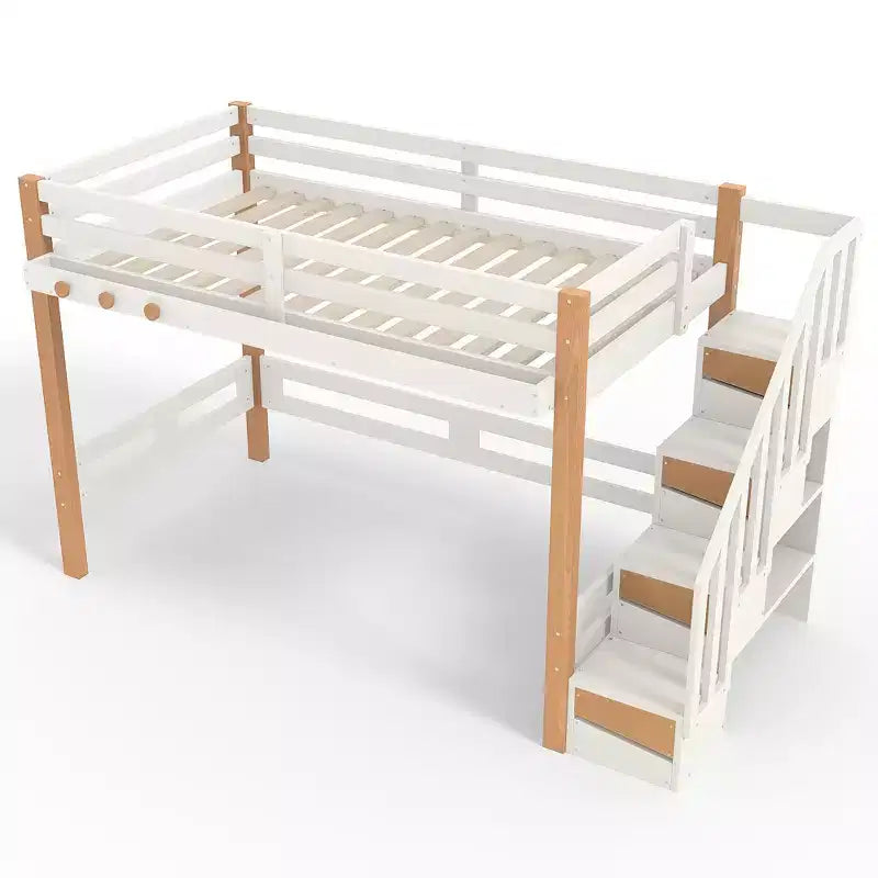 Letto a soppalco moderno con appendiabiti, mensole e spazio sotto il letto