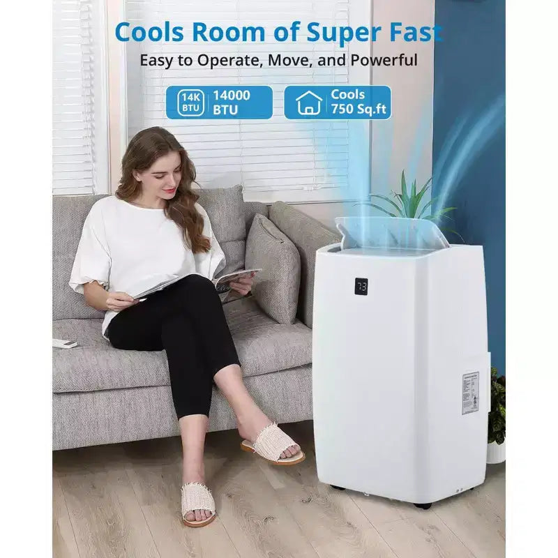 Condizionatore Portatile da 14000 BTU, Condizionatore con Telecomando, Funzione Raffreddamento, Ventilazione e Deumidificazione, Modalità Notte/Timer 24 ore, Raffredda 700 Sq.ft