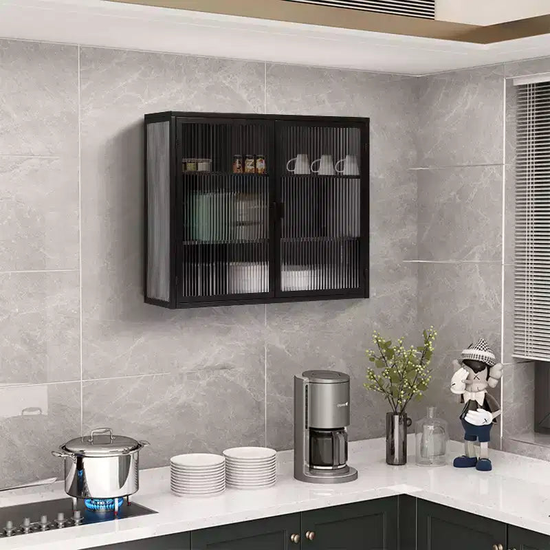 Pensile Okak Modern a 2 ante con 3 ripiani e ante in vetro per ingresso/sala da pranzo/soggiorno/cucina