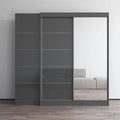 Armadio a 2 ante con specchio, frontale in vetro, 2 persone (grigio/nero/bianco)
