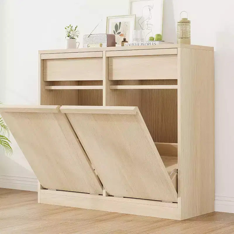 Pattumiera Inclinabile, Rovere Naturale, Pattumiera con Contenitore e Cassetto, Cestino Nascosto, Cesto Portabiancheria per Cucina, Sala da Pranzo, Soggiorno