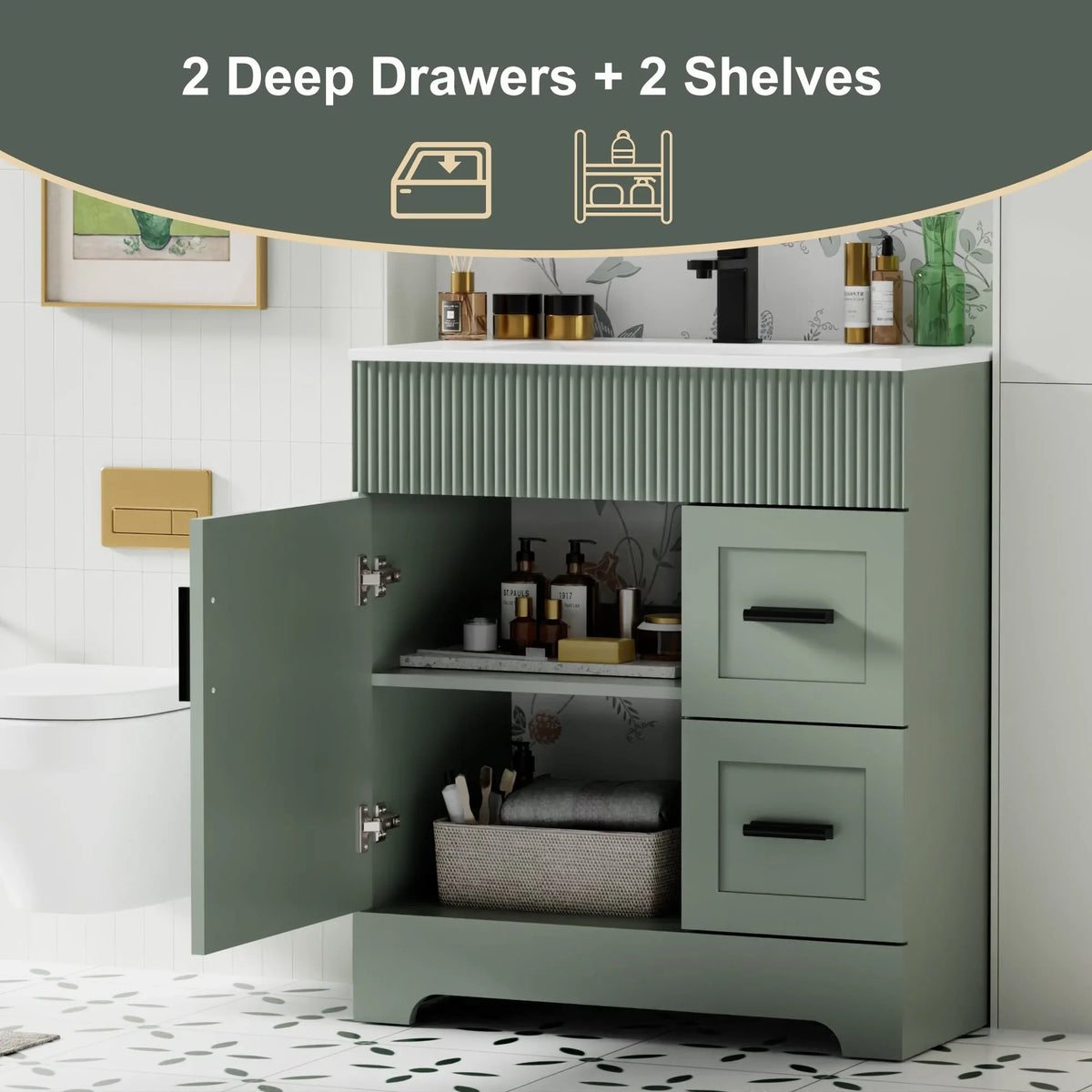 Mobile bagno 30/36/48 Wavy Line con lavabo e rubinetto