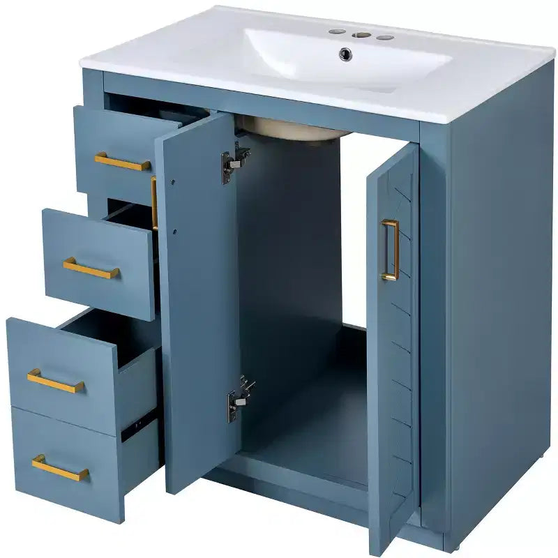 Mobile bagno 30 pollici con lavabo singolo, armadietto e 3 cassetti – Nero / Blu / Verde / Indaco / Bianco