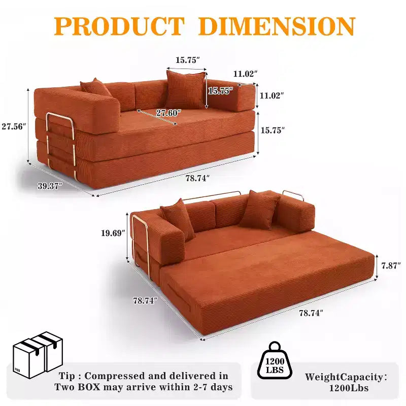 Dyonery 78Divano Letto Pieghevole Convertibile in Corduroy King Size Divano Letto a Pavimento Combinazione 4-in-1 Divano Modulare Componibile Divano Comodo Pieghevole.
