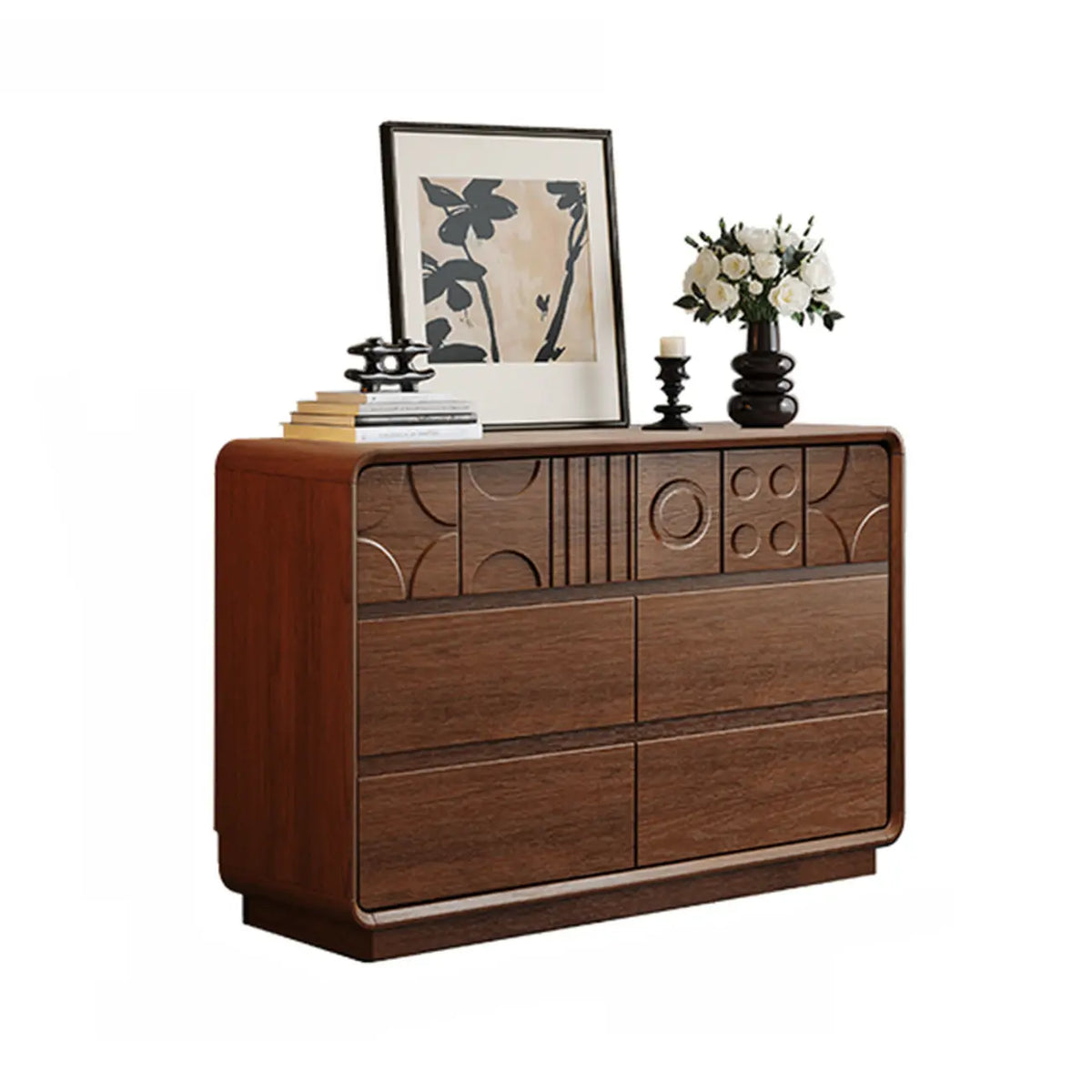 Cassettiera in legno ispirata all'Art Déco con intagli geometrici