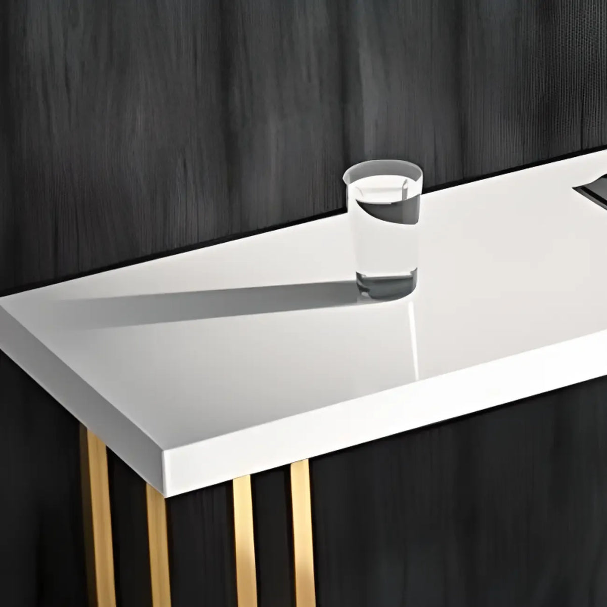 Tavolo da bar rettangolare di lusso in legno con base a slitta dorata per sala da pranzo