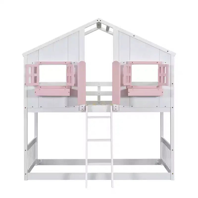 Letto a soppalco a forma di casetta con scaletta e spondine per bambini, in legno, misura singola