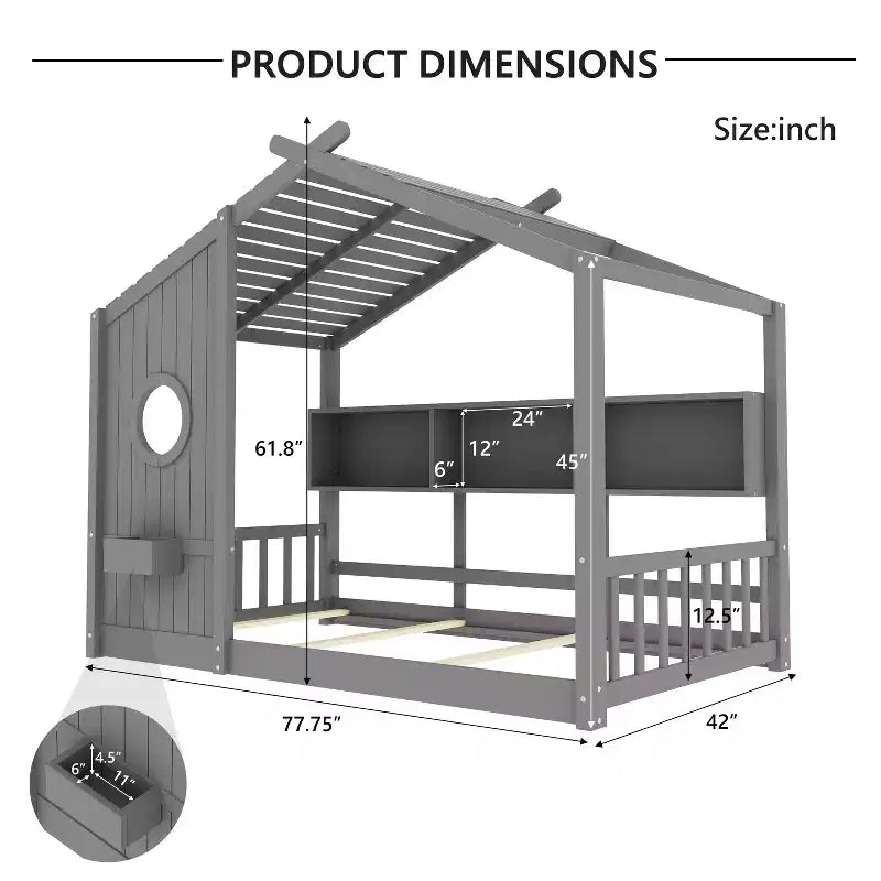Struttura Letto a Piattaforma per Bambini Doppia/Matrimoniale Letto da Terra per Bambini Letto Montessori Letto a Casetta con Ripiano Portaoggetti - ModernLuxe