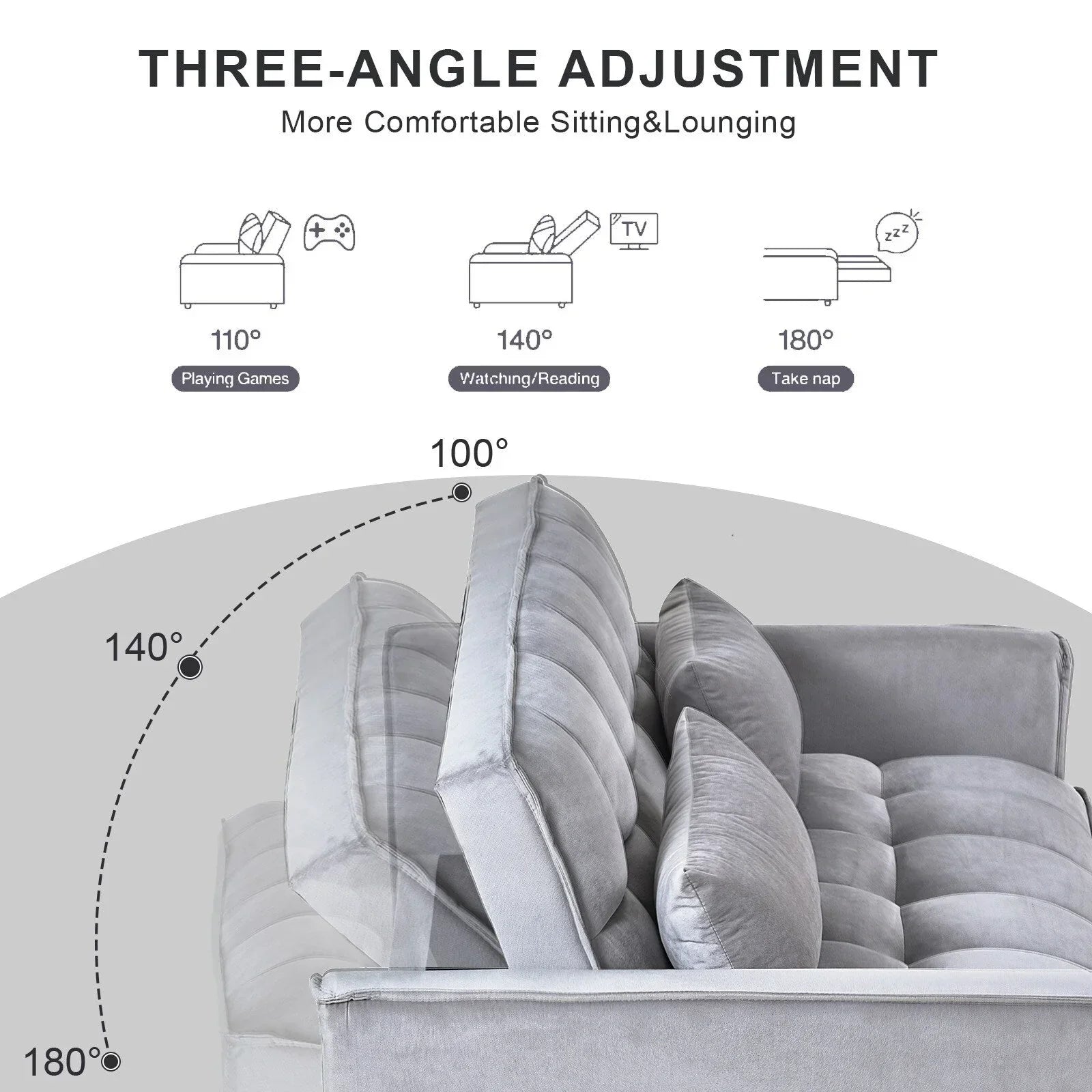 Moderno divano letto estraibile, divano letto 3-in-1 con schienale regolabile, divanetto in velluto, cuscini e tasche laterali
