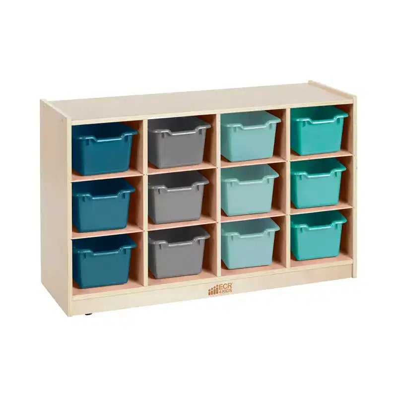 Meuble de rangement à roulettes Cubby avec 15 bacs à ouverture frontale, 3x4, Meuble pour enfants
